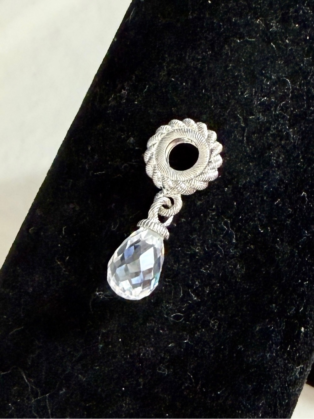 JUDITH RIPKA Sterling Silver Faceted Crystal Teardrop Cable Twist Slider Charm
